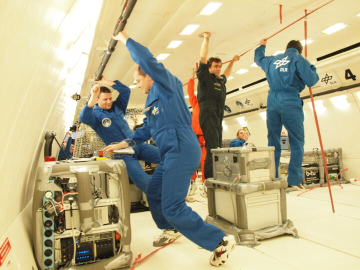 Scientist in zero gravity jet