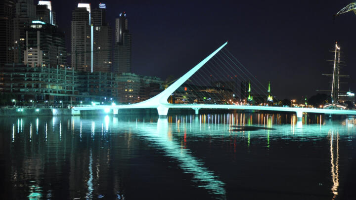 Buenos Aires (RA)The Puente de la Mujer pedestrian bridge in the old harbor is a ...